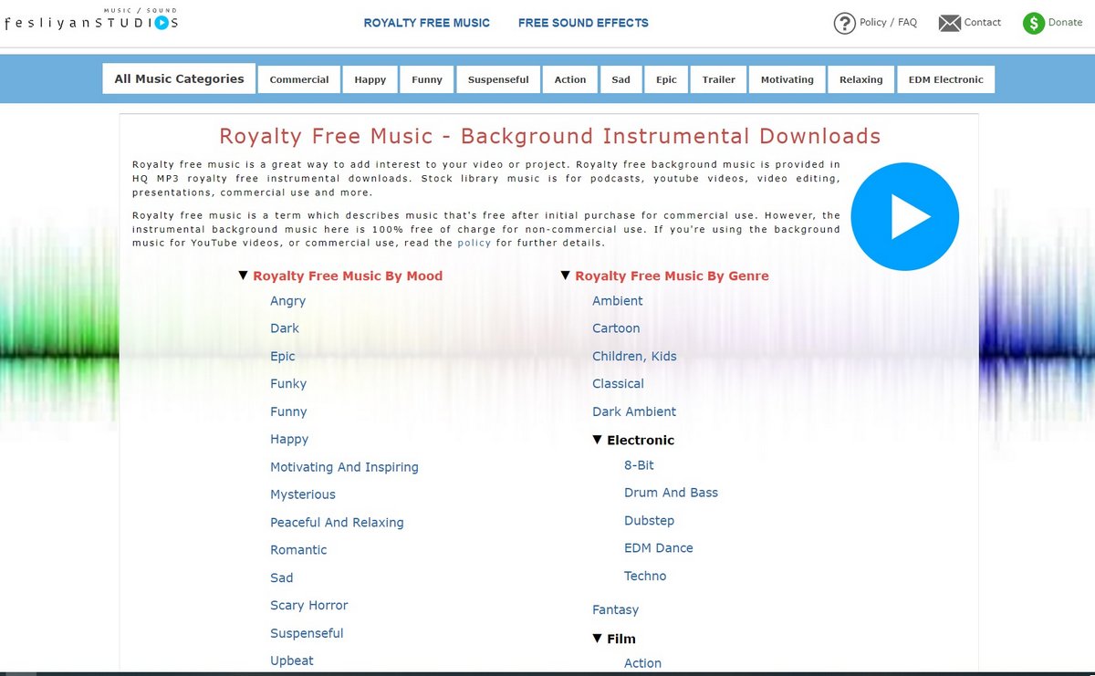 免費音樂素材網站 免註冊可以直接下載 Fesliyanstudios音效、音樂通通都有